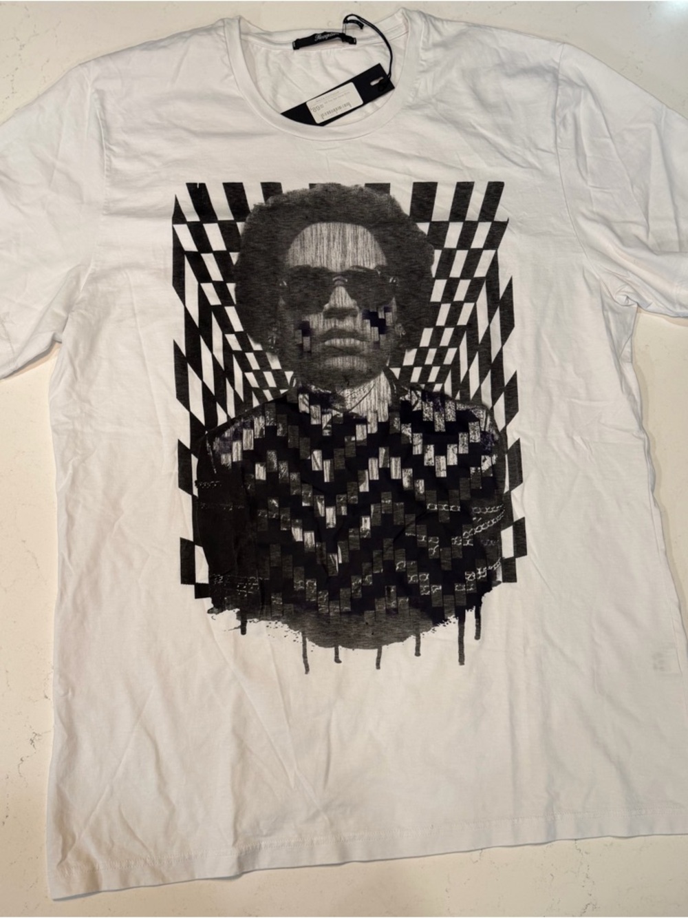 White Graphic Men’s T-Shirt with Black Print